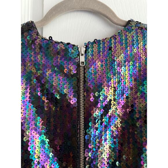 Alex Perry Iris Petrol Blue Sequins Shoulder Pads Draped Mini dress US size 10 - Picture 8 of 14
